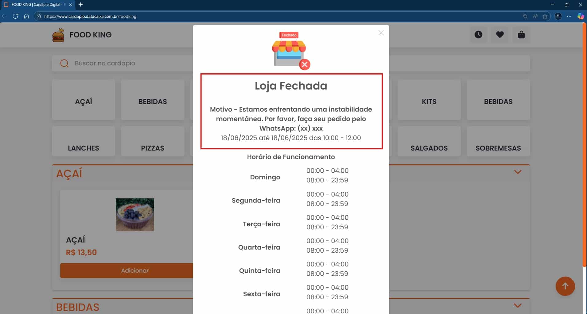 Loja Fechada_Motivo | Datacaixa
