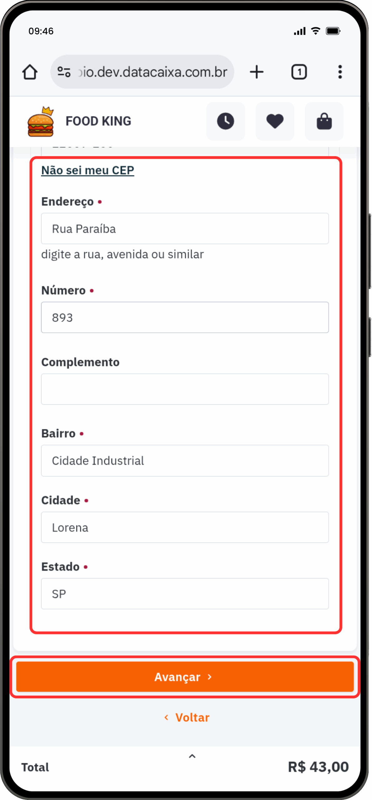 cardápio-endereço | Datacaixa