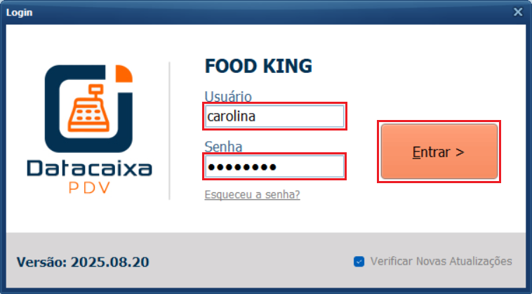 usuário-senha-entrar-pdv | Datacaixa